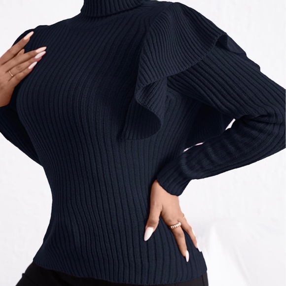 Turtle Neck Ruffle Trim Sweater - Picture 5 of 8